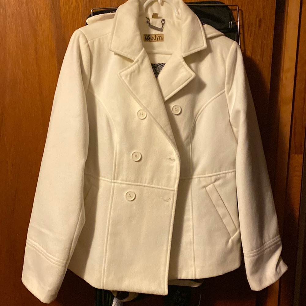 Cream white pea coat bag 18 never been worn perfect condition.